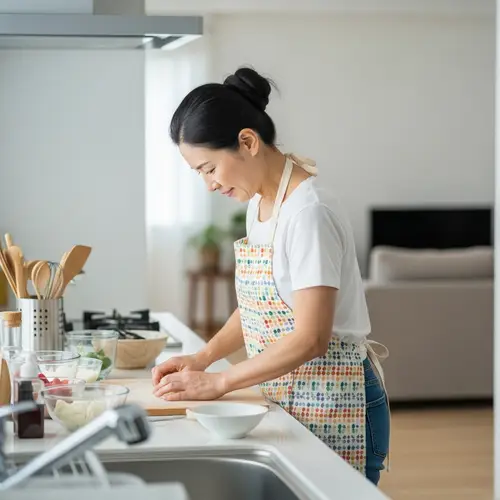 Busy Asian Home-Maker Doing Housework | Kitchen Scene