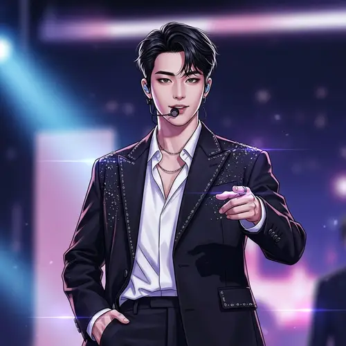 Modern Korean Pop Star with Stylish Black Hair