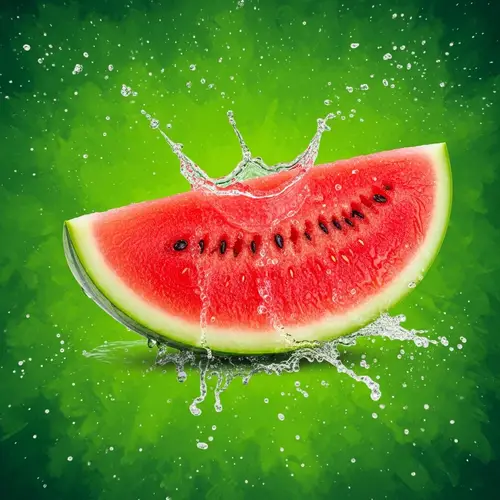 Juicy Watermelon Slice on Leafy Green Backdrop