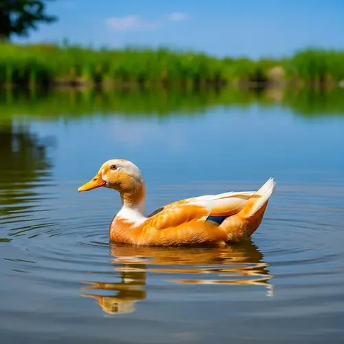 Friendly Duck Floating in Serene Pond - Tranquil Countryside Scene