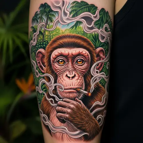 Monkey Smoking Tattoo | Jungle Backdrop
