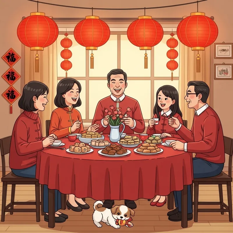 Joyful Chinese New Year Family Reunion Dinner Gathering