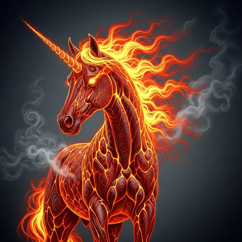 Mythical Lava Unicorn on Dark Grey Background