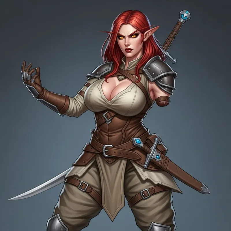 Courageous Female Elf Warrior in Leather Armor