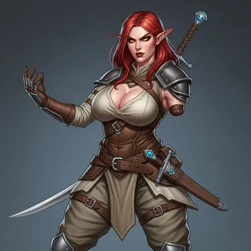 Courageous Female Elf Warrior in Leather Armor