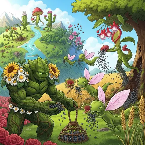 Green Plant-Based Creatures with Floral Accents Saving the Earth