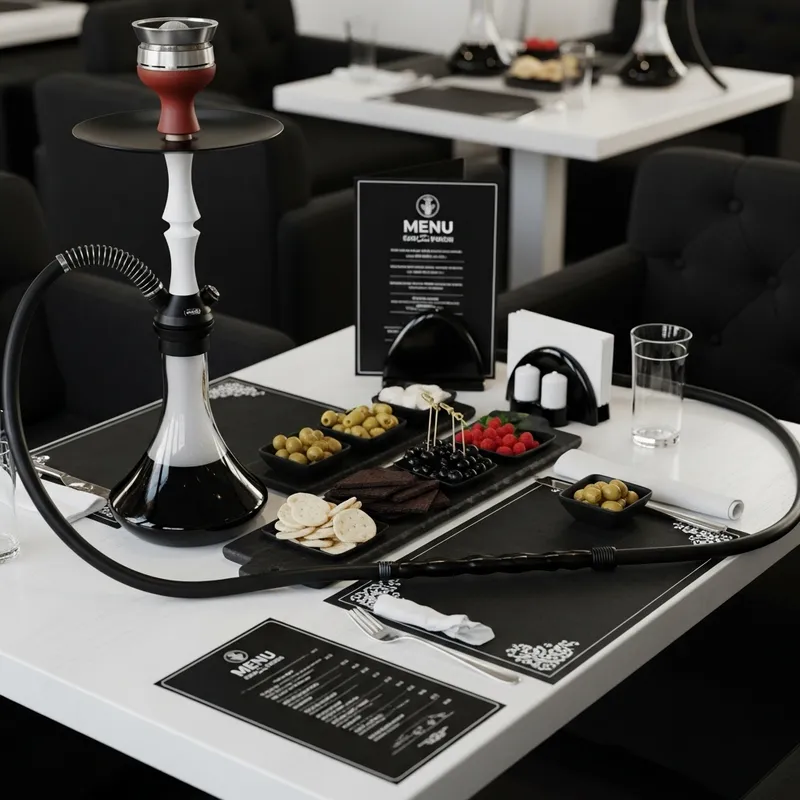 Elegant Hookah Table Setting | Chic Menu & Snacks Elegant Hookah Table Setting | Chic Menu & Snacks