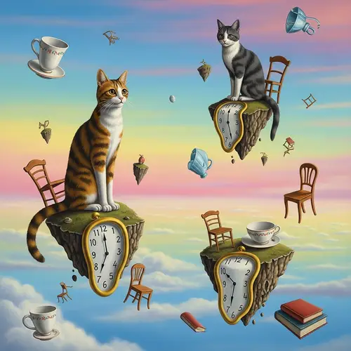 Surrealist Cats in Dreamy Landscapes