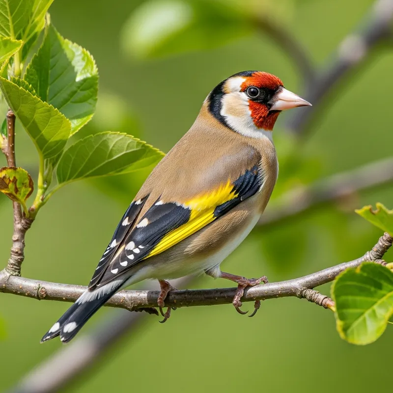 Colorful Chardonneret Bird Perched on Tree Branch