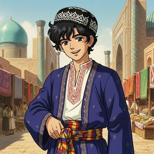 Adolescent Uzbek Boy in Traditional Japanese Animation Style