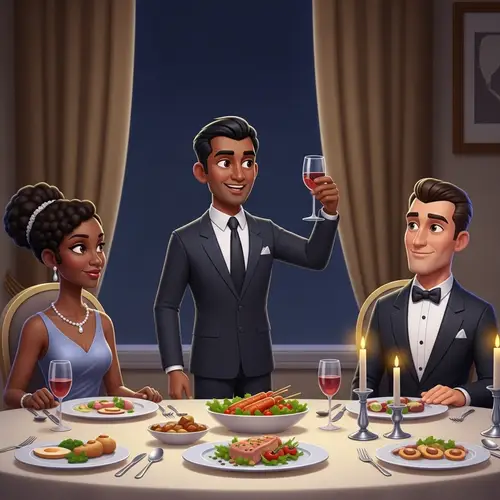 Elegant Dinner Scene with Diverse Toasting Anime