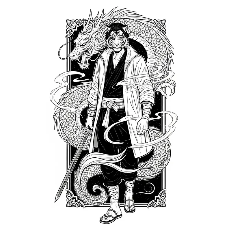 Tiger Man with Dragon - Manga Style Artwork Tiger Man with Dragon - Manga Style Artwork