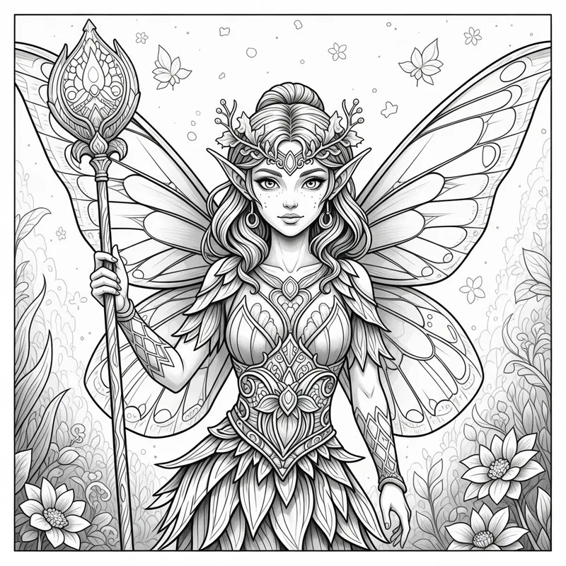 Enchanting Fairy Coloring Page With Detailed Features | Fantasy Realm UHD Drawing Enchanting Fairy Coloring Page With Detailed Features | Fantasy Realm UHD Drawing
