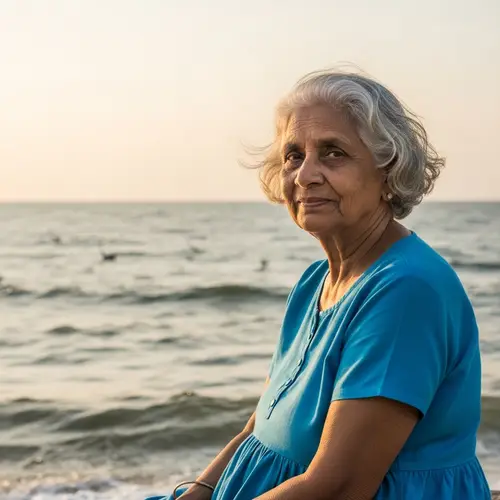 Elderly South Asian Woman by the Seaside