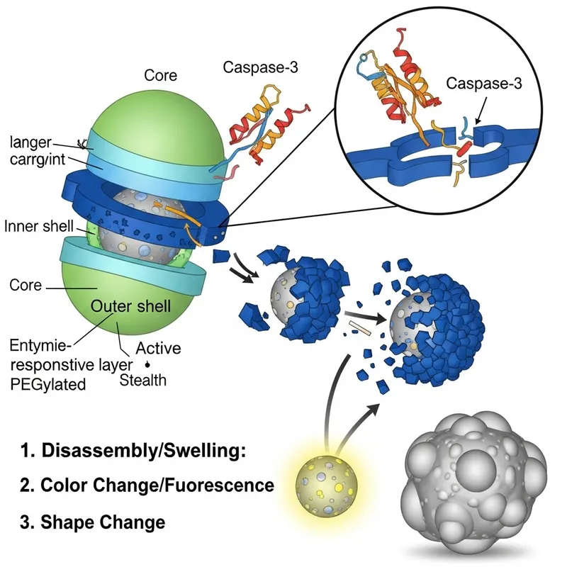 Caspase-3 Enzyme-Responsive Nanoparticle: Schematic Illustration Caspase-3 Enzyme-Responsive Nanoparticle: Schematic Illustration