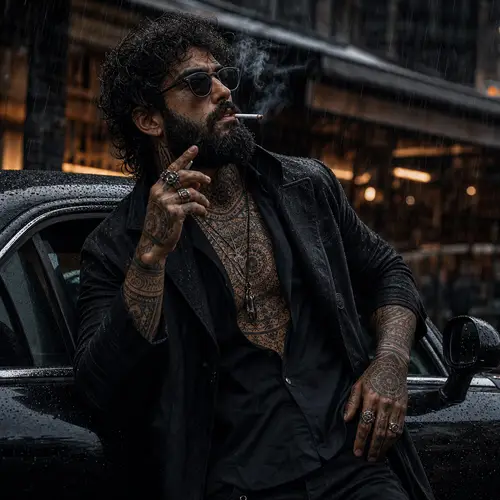 Mysterious Model with Tattoos and Sunglasses