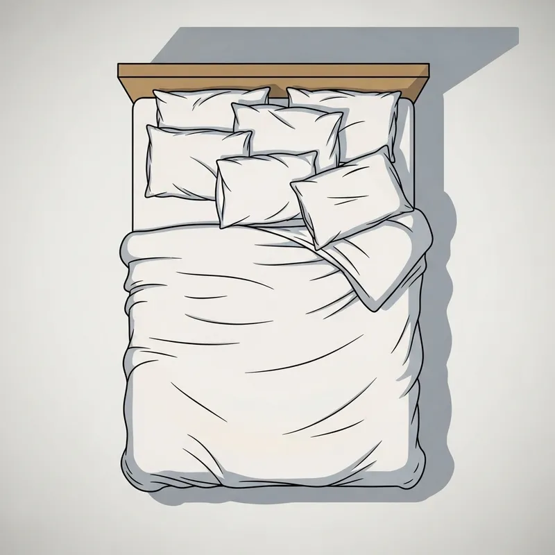 2D Cartoon Studio Bed with Pillows Aerial View