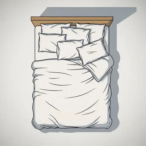 2D Cartoon Studio Bed with Pillows Aerial View