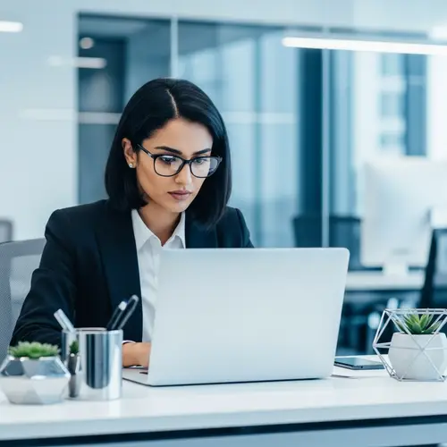 Inspiring Female Coder in Modern Tech Office