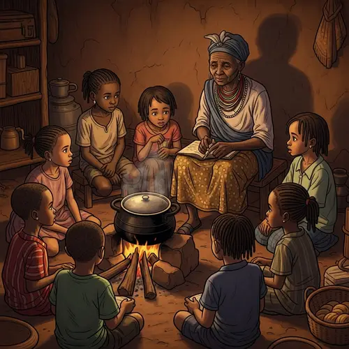 African Children Listening to Grandma's Tales