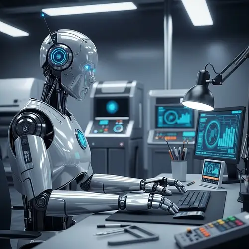 Futuristic Robot at Work Station: A Glimpse of Technological Innovation