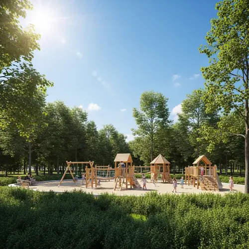 Wooden Playground in Lush Park | Outdoor Play Area