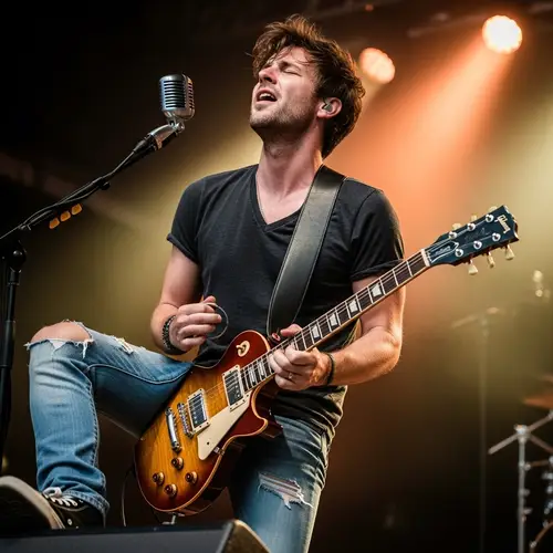 Brown Tousled Hair Man Playing Electric Guitar