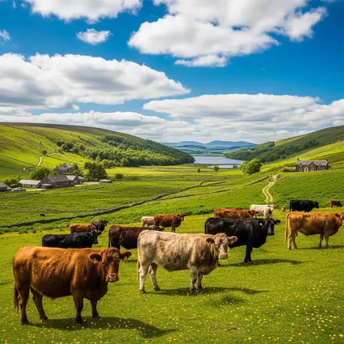 Scenic Galloway Scotland: Lush Hills, Cattle & Stone Houses