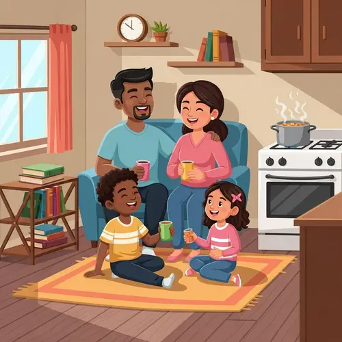 Heartwarming Scene of a Diverse Lower-Income Family Bonding