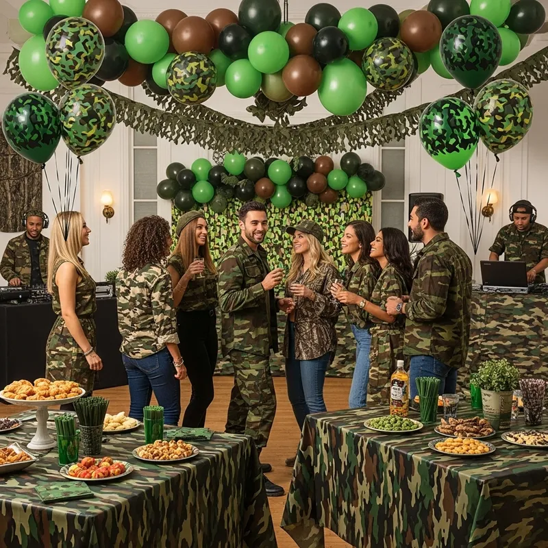 Vibrant Camouflage Party with Diverse Partygoers