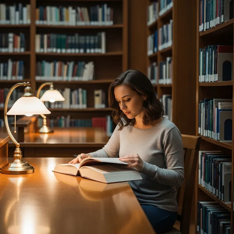 Beautiful Brown-Haired Girl Studying in Serene Library Setting Beautiful Brown-Haired Girl Studying in Serene Library Setting