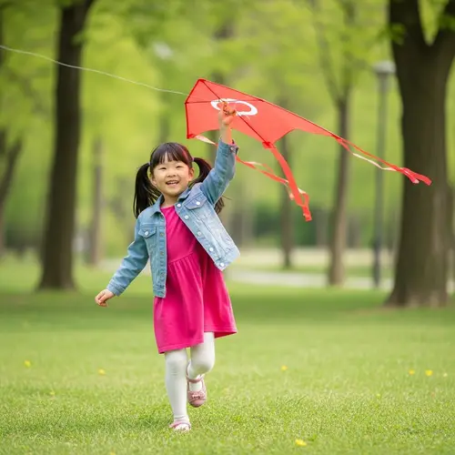 Young Korean Girl Playing in Lush Green Park | Spring Fun