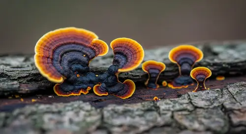 Vibrant Fungal Growth on Rotting Tree Bark | Macro Photography