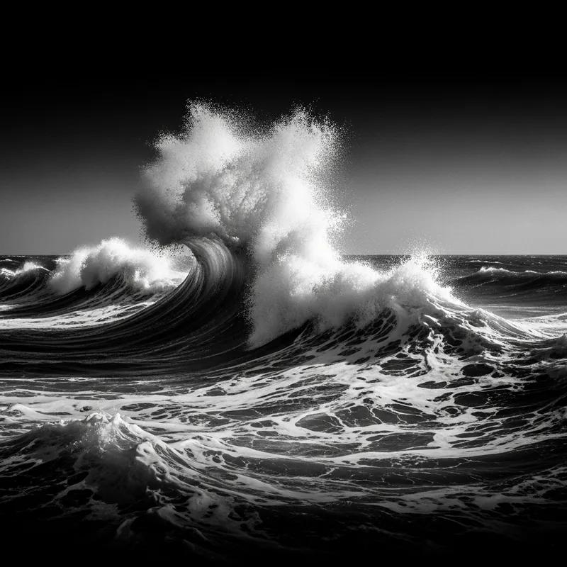Surreal Black and White Ocean: Salvador Dali Style Waves