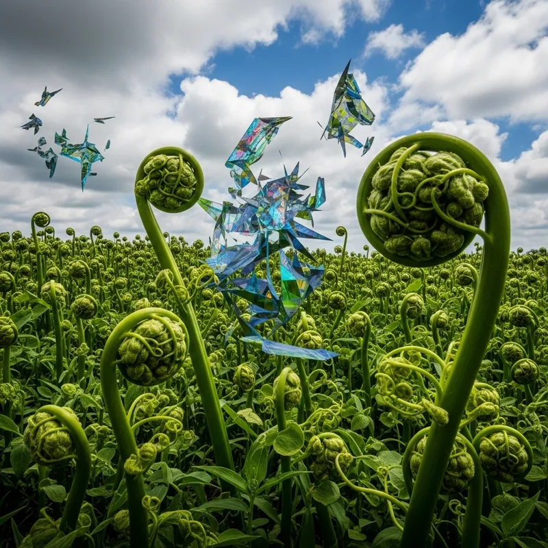 Surreal Fusion of Nature & Abstraction in Vibrant Green Landscape