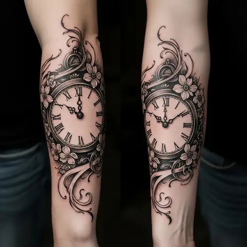Hyper-Realistic Vintage Clock Tattoo Design