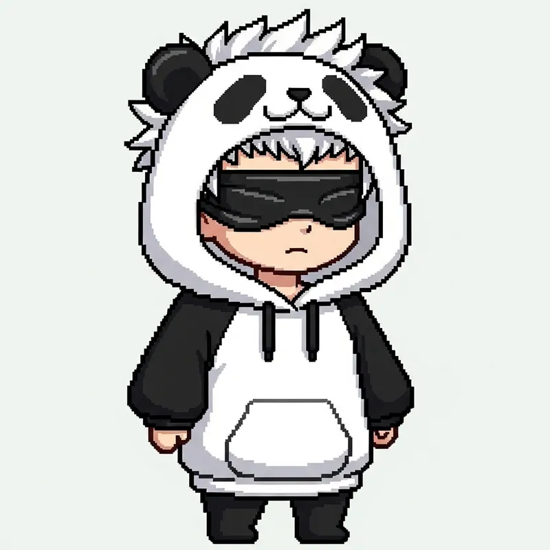 Albedo Chibi Pixel Art in Panda Hoodie & Blindfold