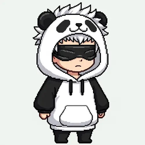 Albedo Pixel Art Chibi Style with Panda Hoodie & Black Blindfold