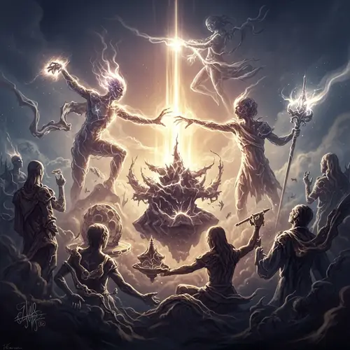 Radiant Energy Figures Shaping Reality | Heavenly Scene