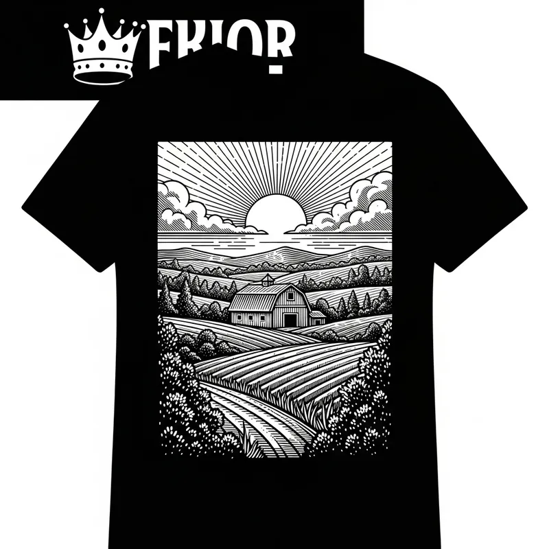 Vintage Farm Landscape T-Shirt Design
