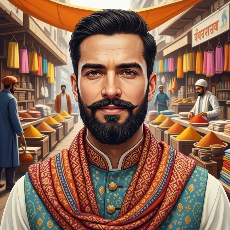 30 Year Old Indian Man Portrait at Vibrant Market