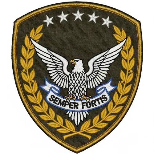 Military Patch: Shield Shape with Eagle, Stars & Semper Fortis