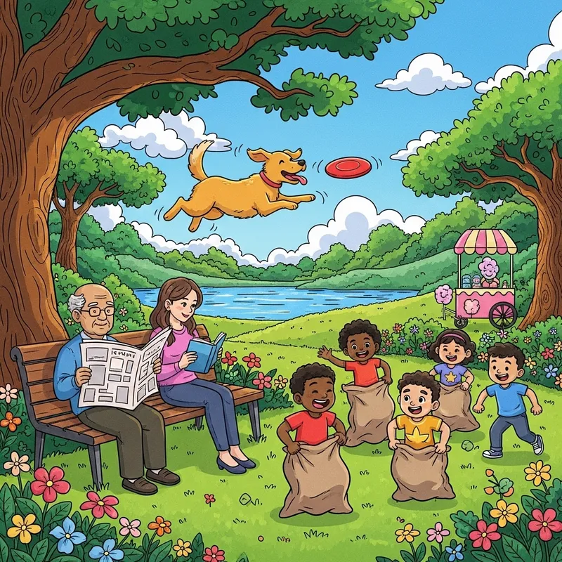 Playful Dog in Lush Green Park with Happy Kids