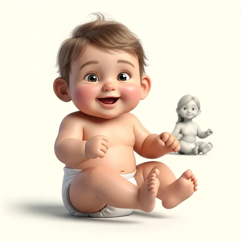 Adorable Baby Boy with Fluffy Hair and Diaper