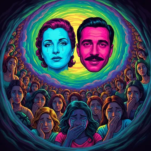 Surreal Neon Portrait: Argentine Figures & Diverse Crowd