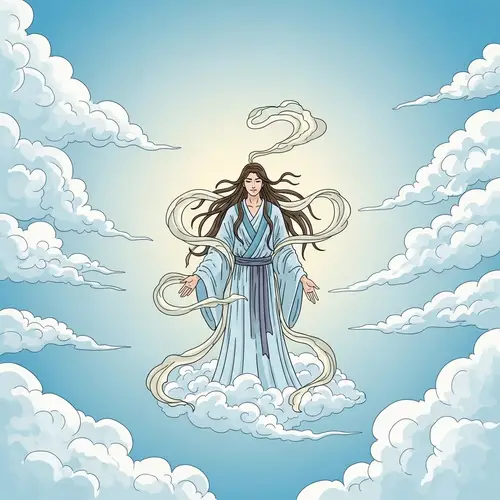 Divine Figure in Tranquil Heaven | Ethereal Illustration