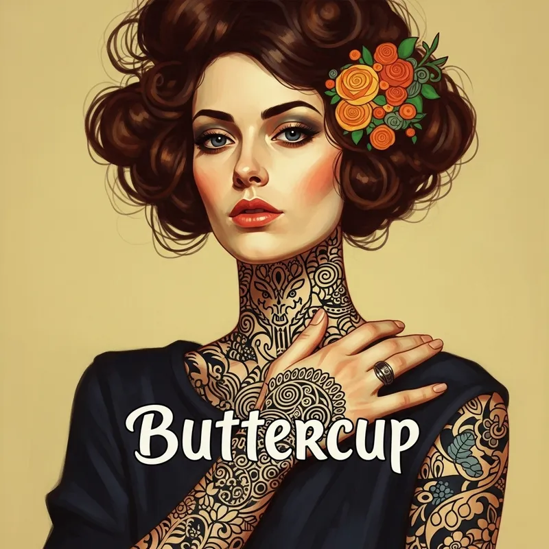 Confident and Fiercely Spirited: Buttercup Portrait with Graphic Tattoos