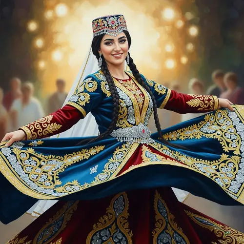 Tajik Wedding Attire: Joyful 28-Year-Old Woman in Traditional Dress