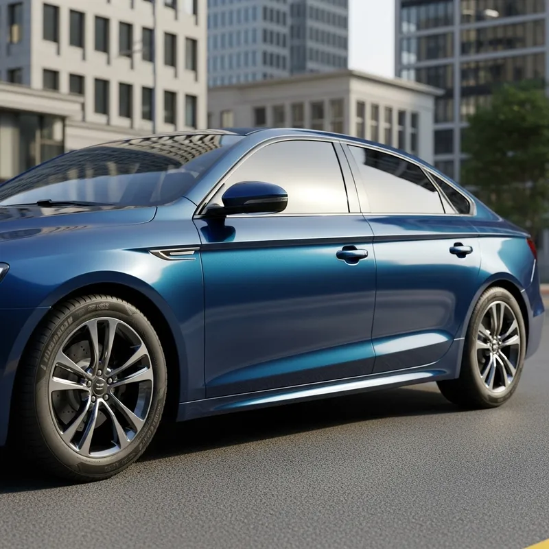 Stunning Digital Render of Sleek Blue Car in Cityscape