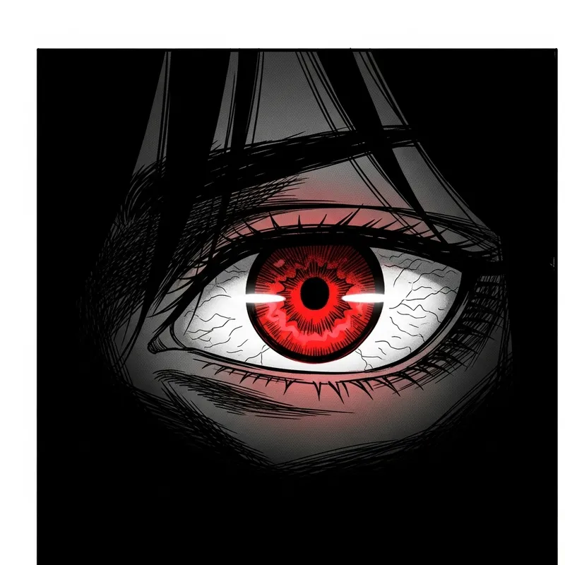 Manga-Style Red Eye in Darkness Art